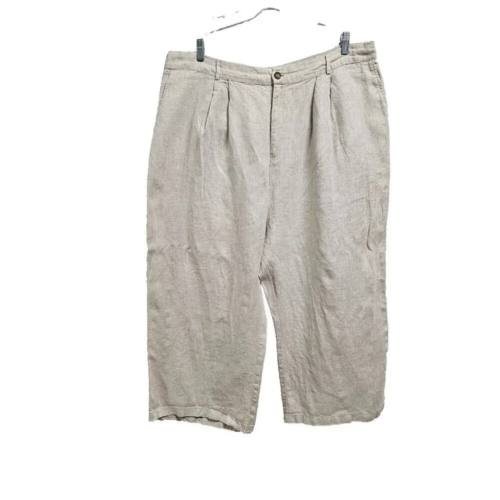 Reformation Mason Wide Leg Women Pants Size 22 Khaki 100% Linen